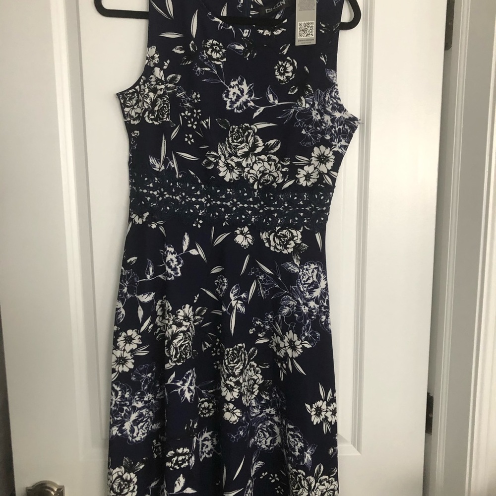 Women’s navy and white floral a-line dress